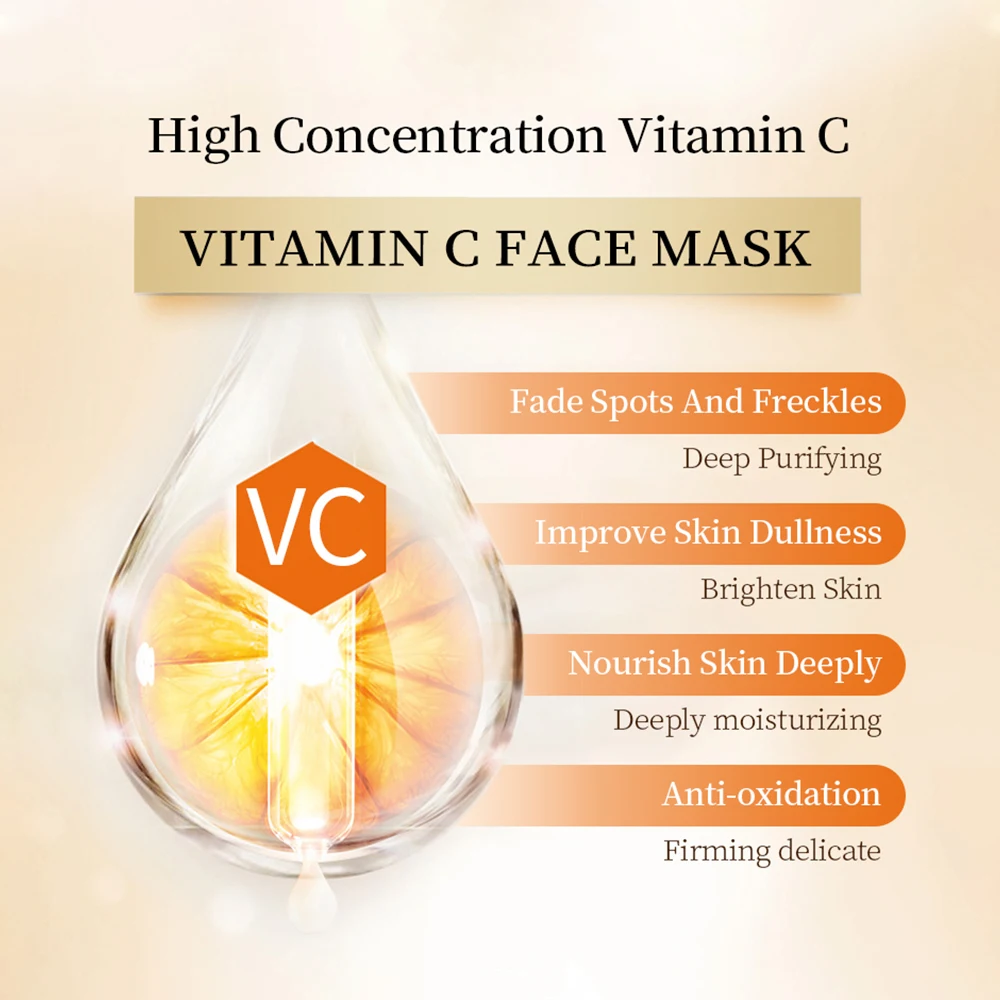 Free Shipping  Vitamin C Whitening Firming Face Mask Moisturizing Anti-Aging Shrink Pores Blemish Brightening Nourish Skin Care