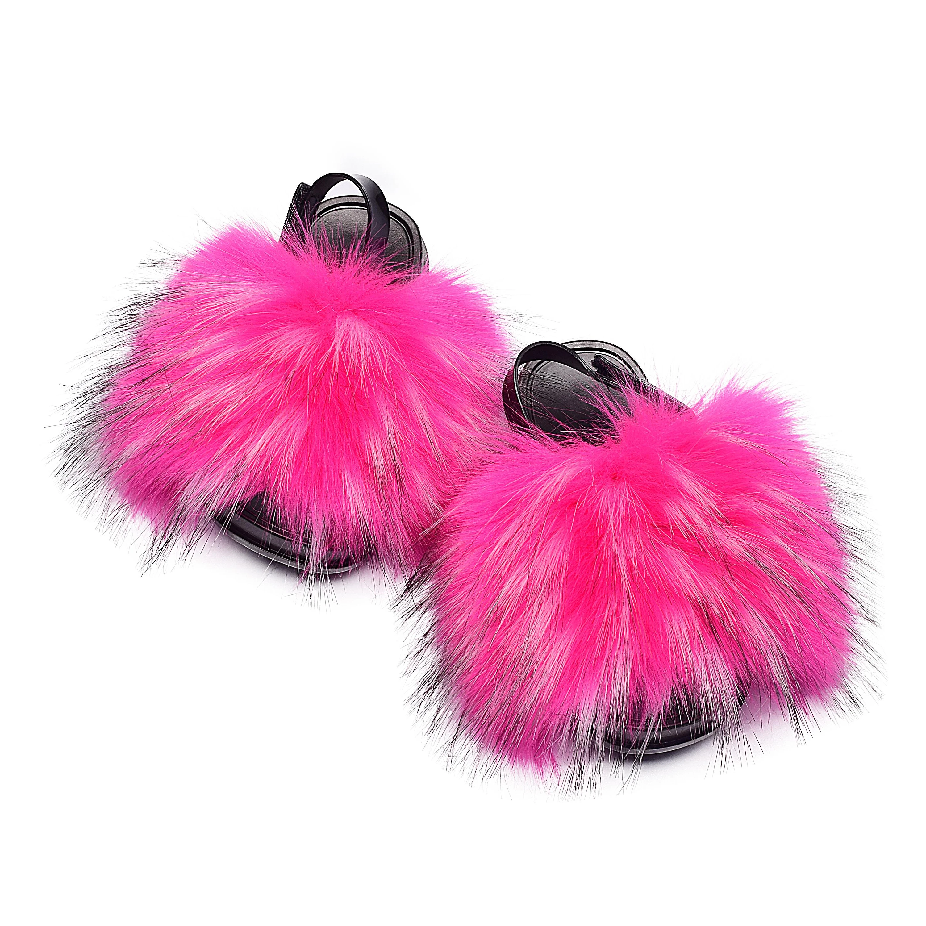 
Fashion Fox Kids Fur Slides Baby Fur Slippers Toddler Fluffy Shoes 
