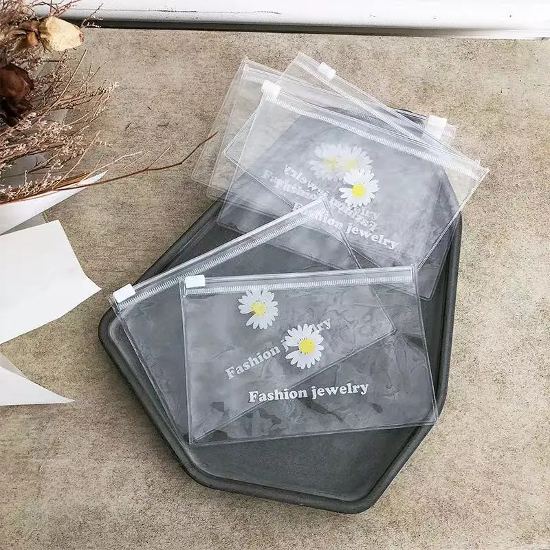 Маленькая сумка для хранения украшений с маргариткой, многофункциональные прозрачные удобные герметичные пластиковые пакеты