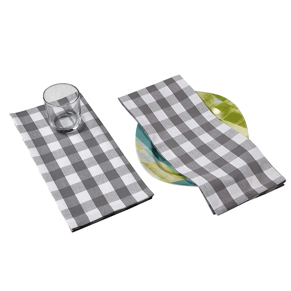 Premium Quality 100% Cotton Black and Red Plaid Kitchen Dish Towels