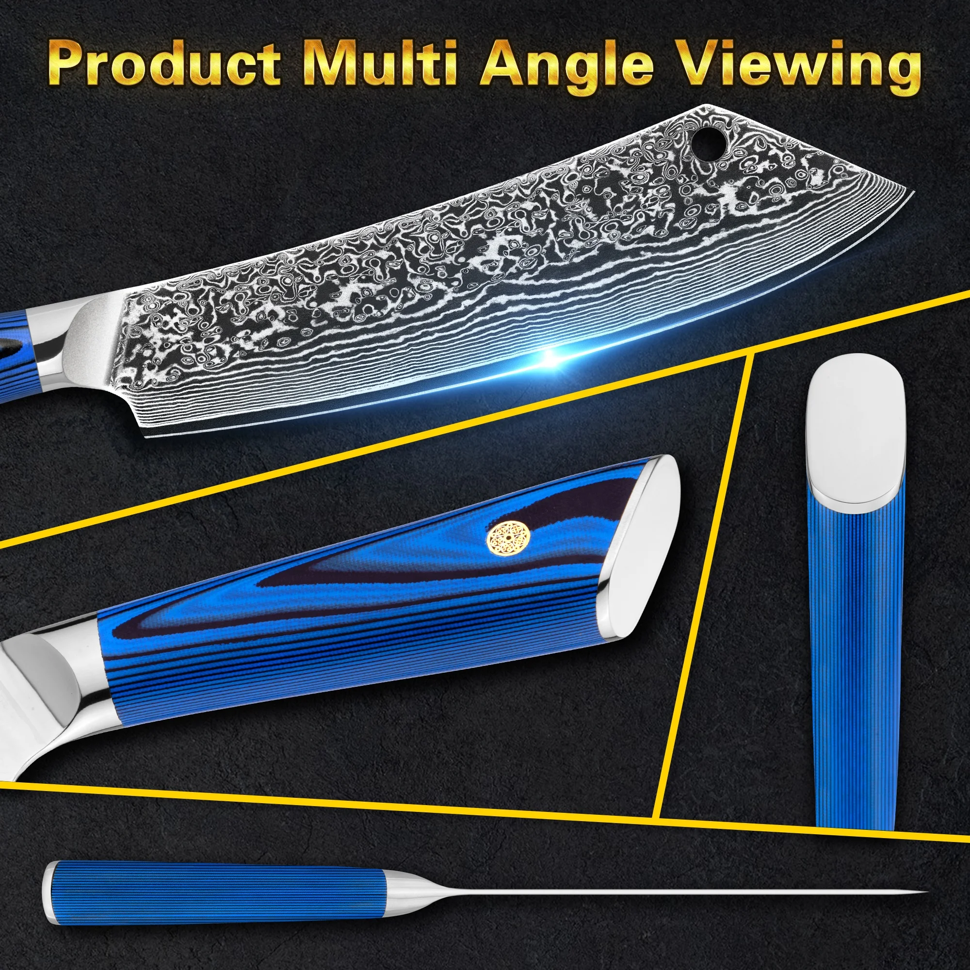 10% Off Custom Logo Blue G10 Handle 9.5 inch damascus knife slaughtering a goat in Amazom Top Selling List