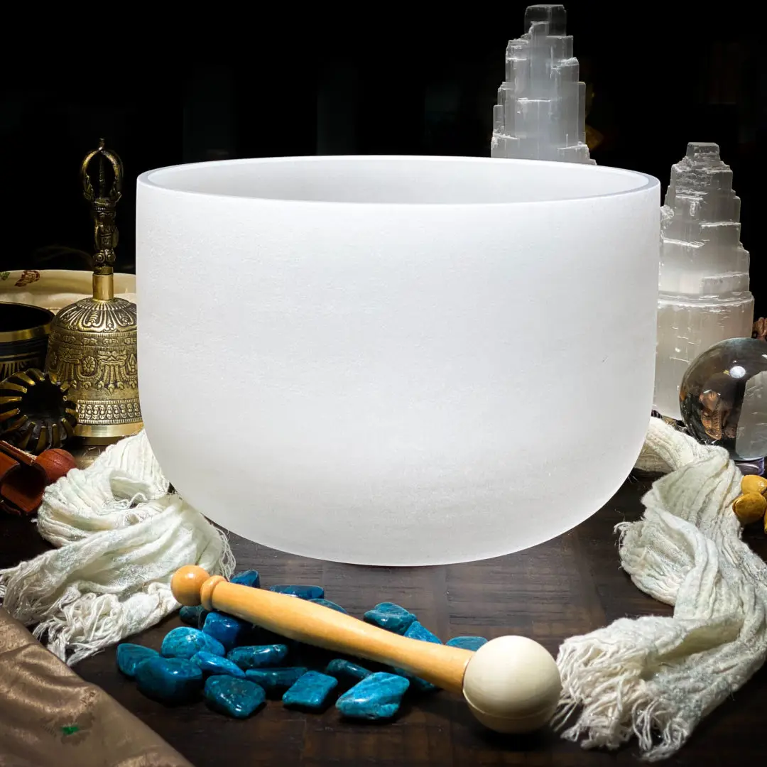 JINKE G Note Throat Chakra 10 Inch Frosted Quartz Crystal Singing Bowl