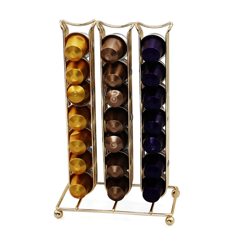 Home Organizer Desktop Gold Metal Wire Coffee Pod Capsules Storage Holder with 42 Capsules