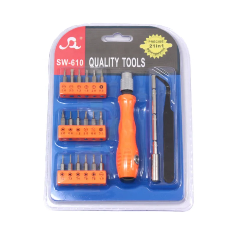 21 In 1 Destornillador Screwdriver Bit Holder Extension Cell Phone Repair Tool Kits With Tweezers in Blister Card