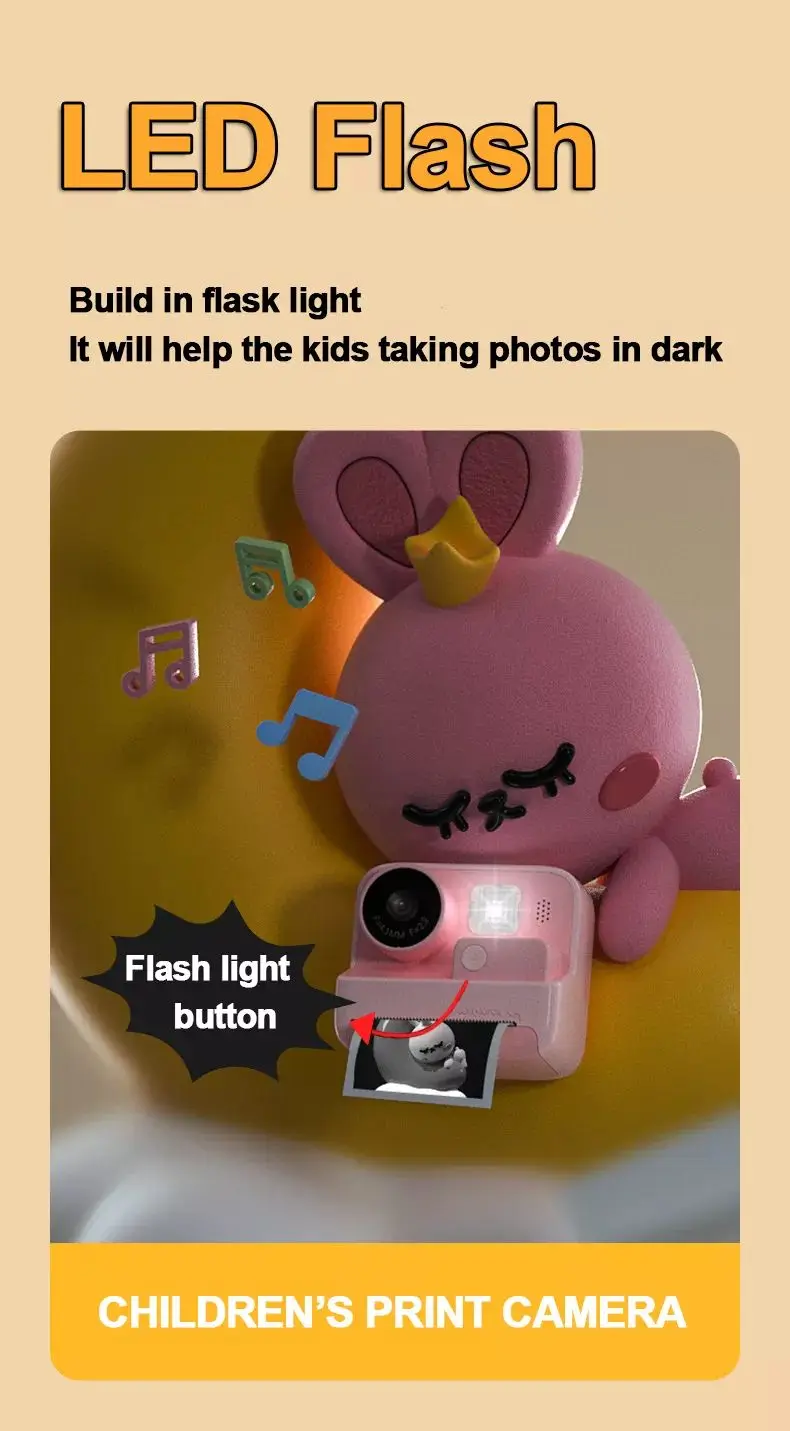 Kids Instant Print Camera For Baby Boys Girls 1080P HD Mini Camera With Thermal Photo Paper Toys Digital Camera Gifts Toys