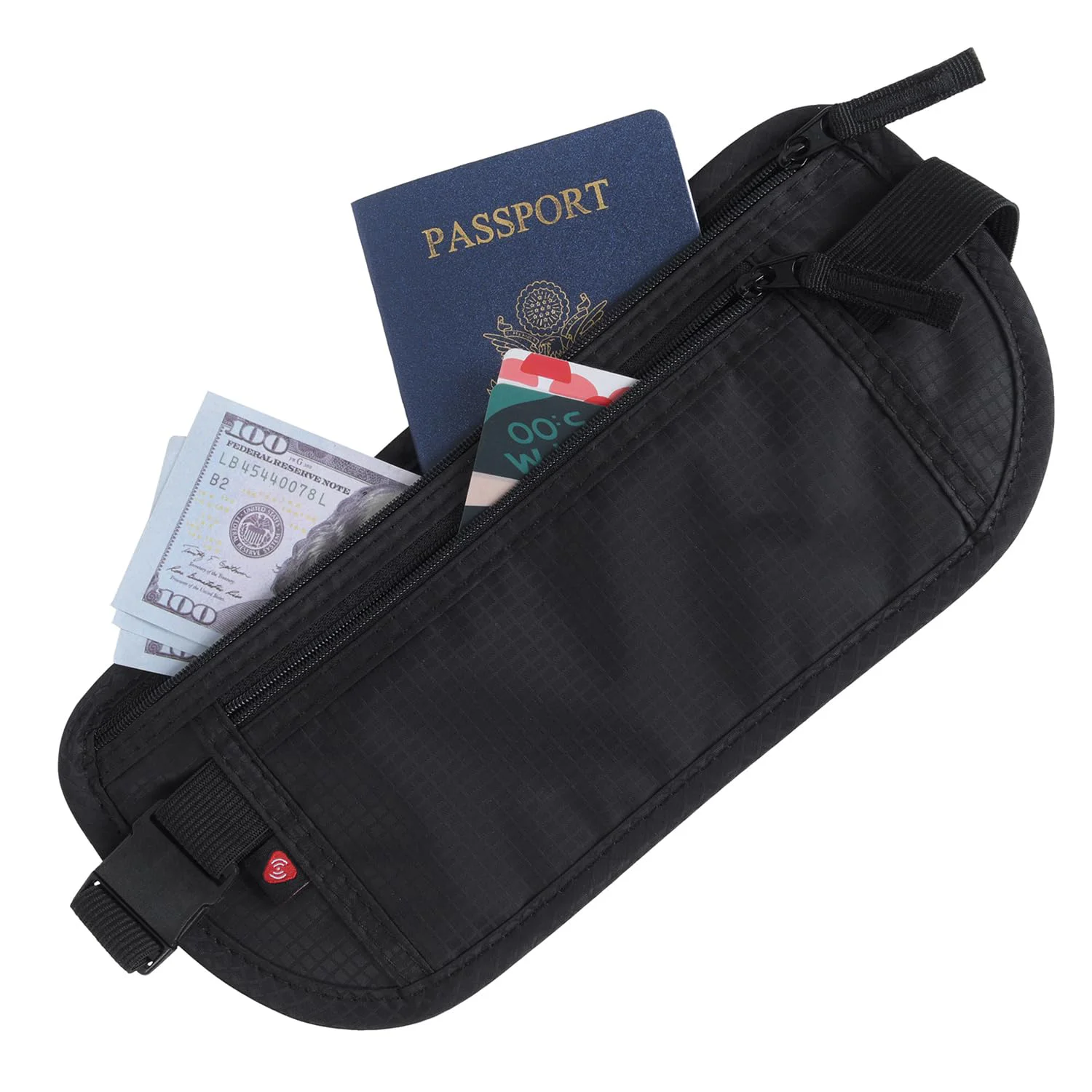 QQgift OEM Custom Travel Slim Passport Holder Secure Hidden RFID Hiking Travel Wallet Fanny Pack Waist Running Money Belt Bag