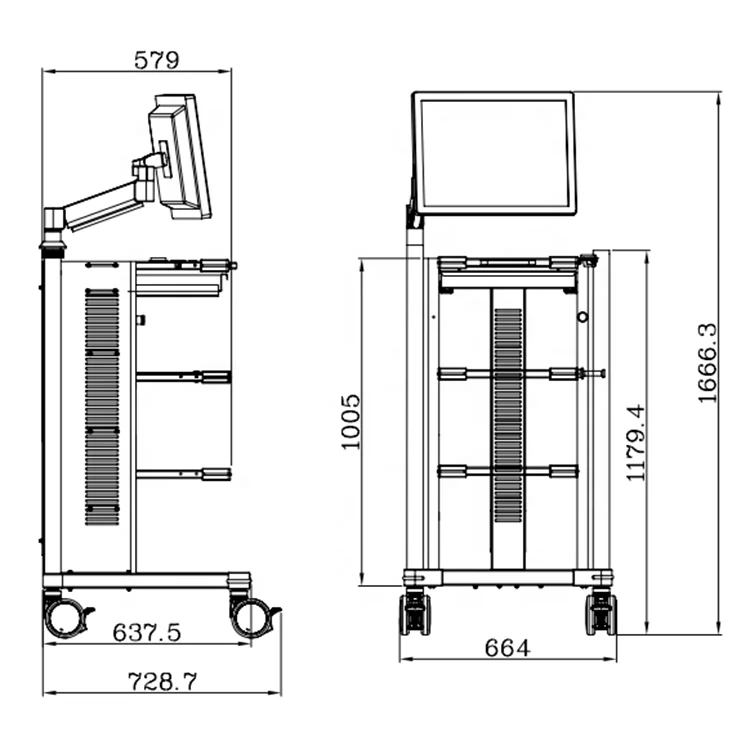 Mobile doctor workstation computer trolley medical endoscope cart with shelves