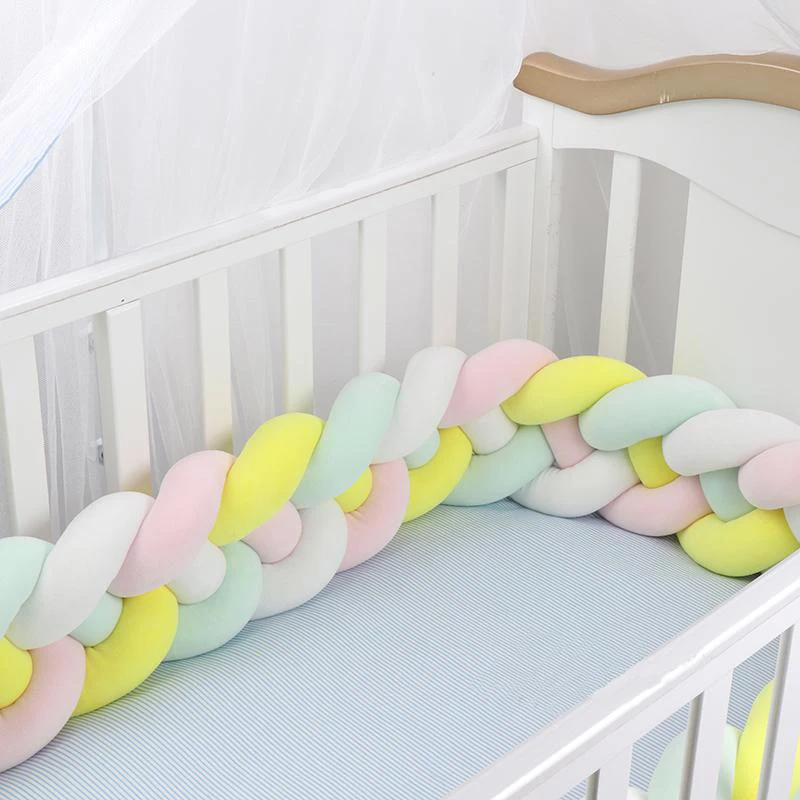 4 Strands Colorful Baby Knotted Crib Bumper Comfortable Baby Braided Cot Bumper For Crib