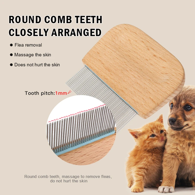 Factory Wholesale Cheap Small Wooden Handle Grooming Comb Pet Lice Hair Comb Dog Flea Comb