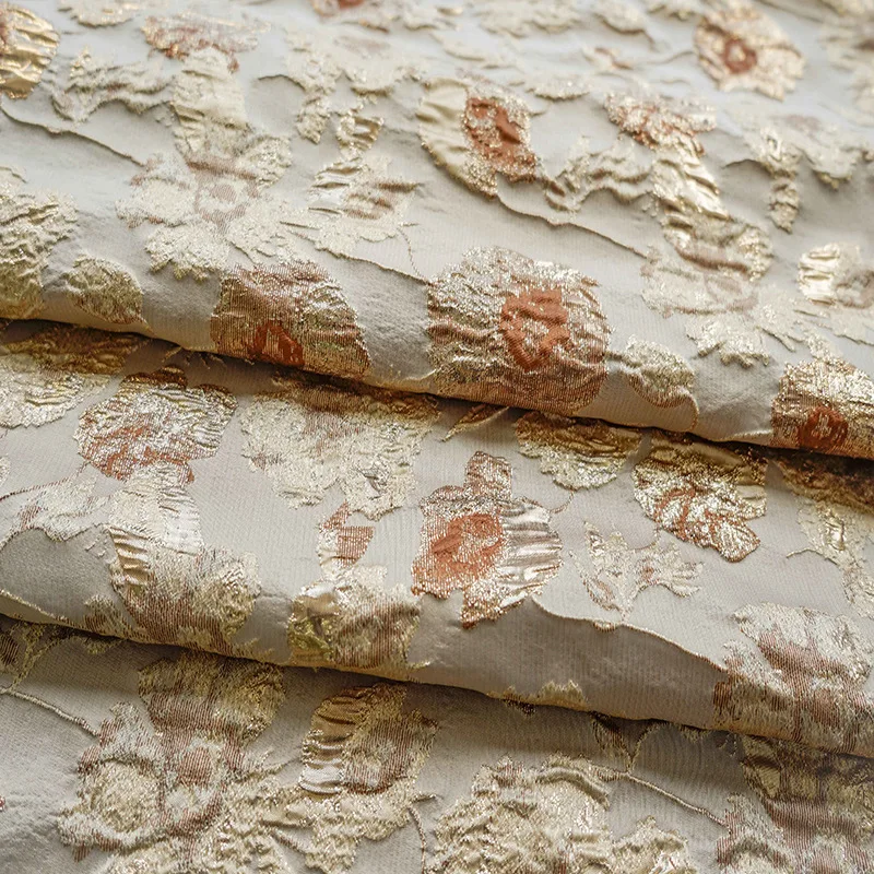 20%Wire30%nylon50%polyester embossed gold jacquard fabric suit dress fabric floral brocade jacquard fabric