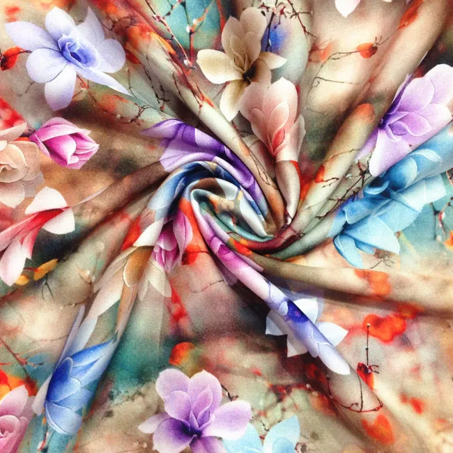 super hot digital printed bright flower plain viscose rayon slub fabric