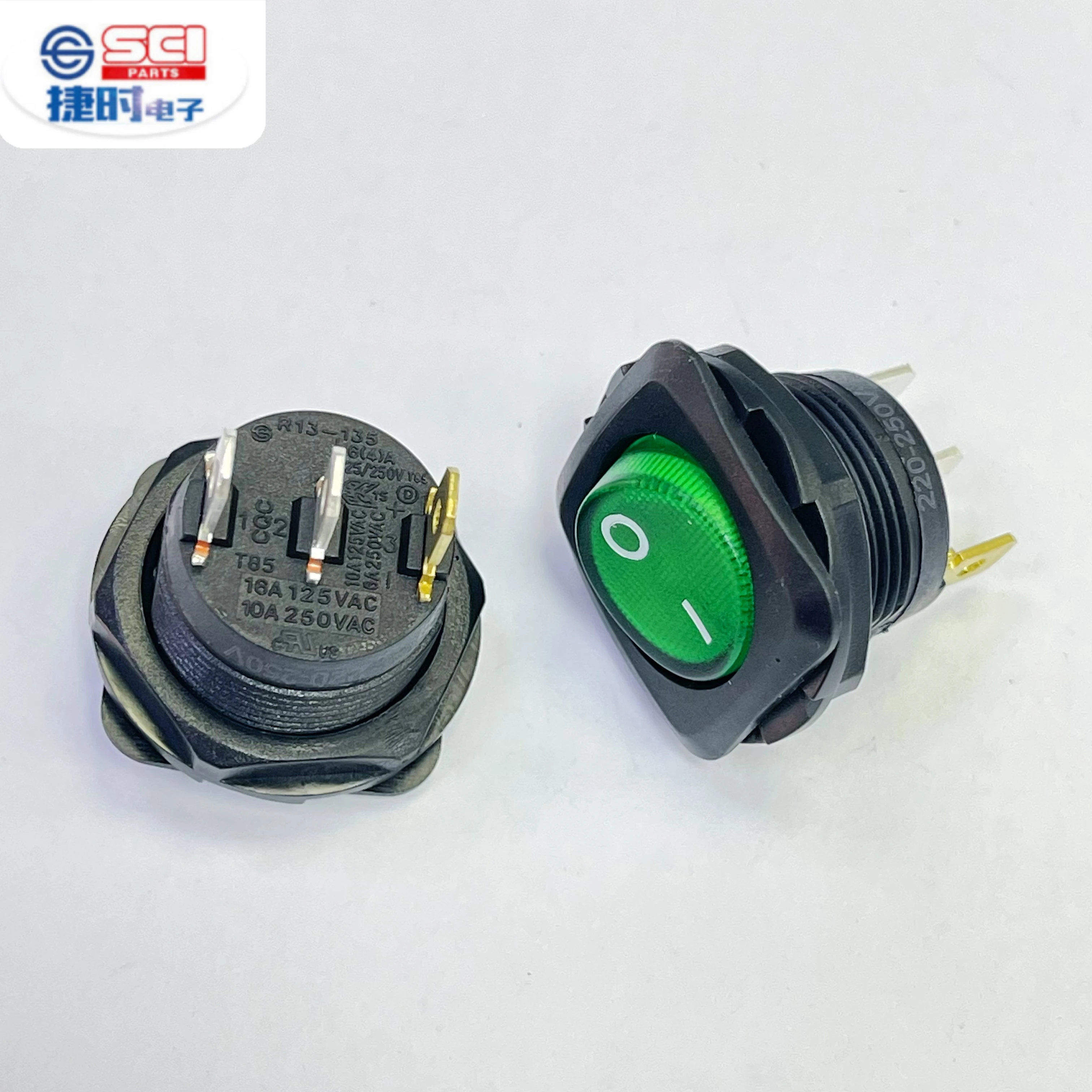 SCI ROCKER SWITCH Hot Sale  CQC R13-135B on-off green screw type 10a 16a T85 rocker switch