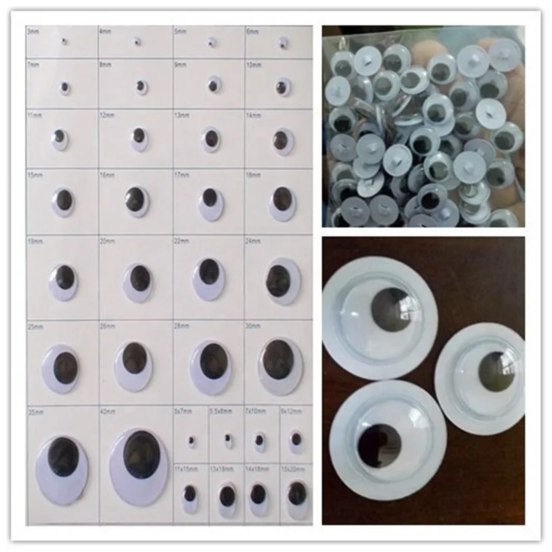 
COMPLY TO EU&USA STANDARD 3mm-50mm back button sew on adhesive oval color eyelash sticker googly eye, wiggle eye, moving eye 