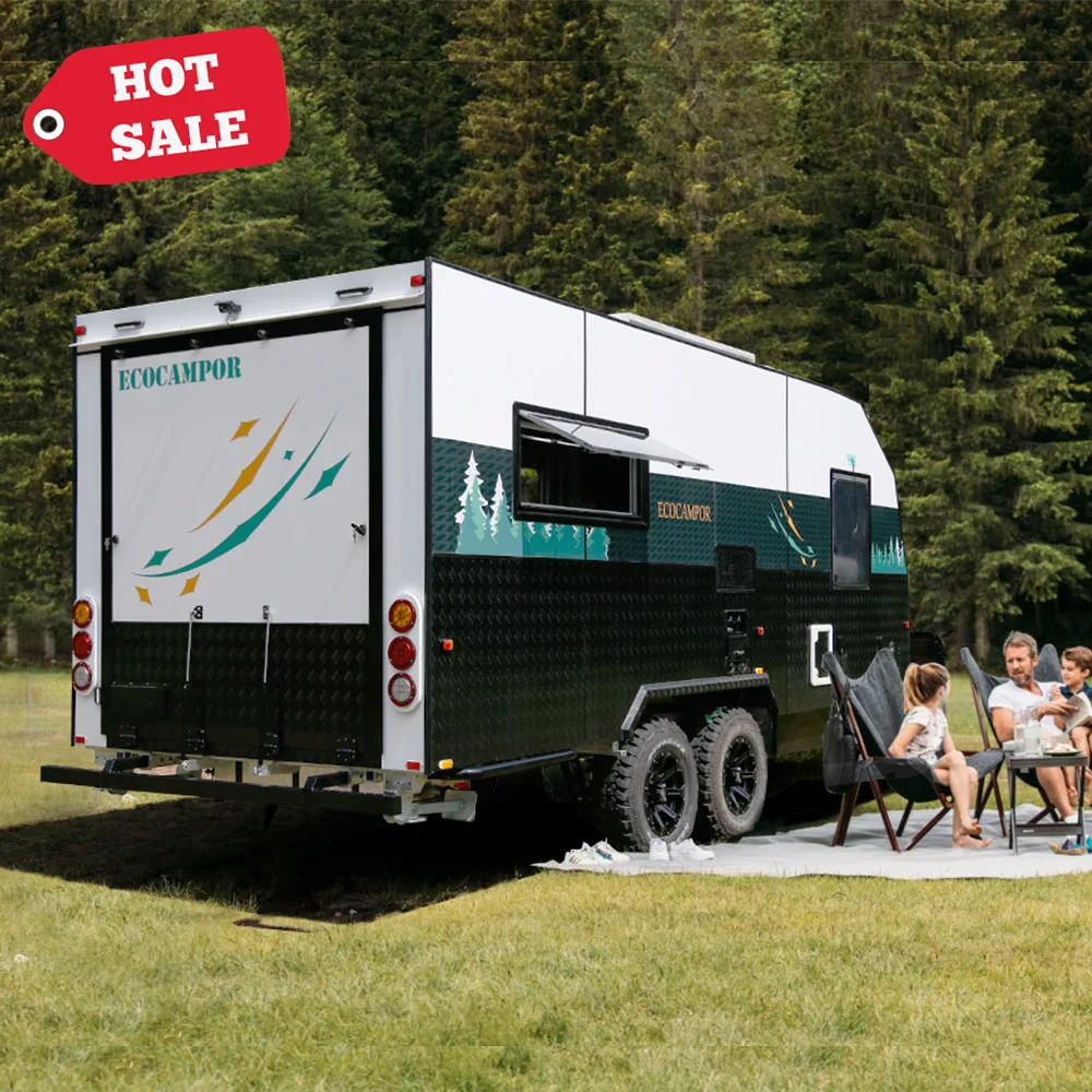 Fiberglass Camper Van Trailer Off Road Toy Hauler Camper Australian Off-Road Pop Top 19Ft Outdoor Toy Hauler Ecocamper