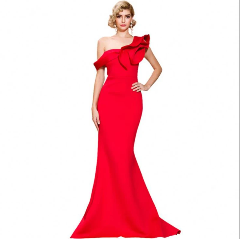 Summer Womens Party Full Length One-Neck Tail Fishtail Bodycon Elegant  Luxury Dinner Maxi Long Dress For Ladies