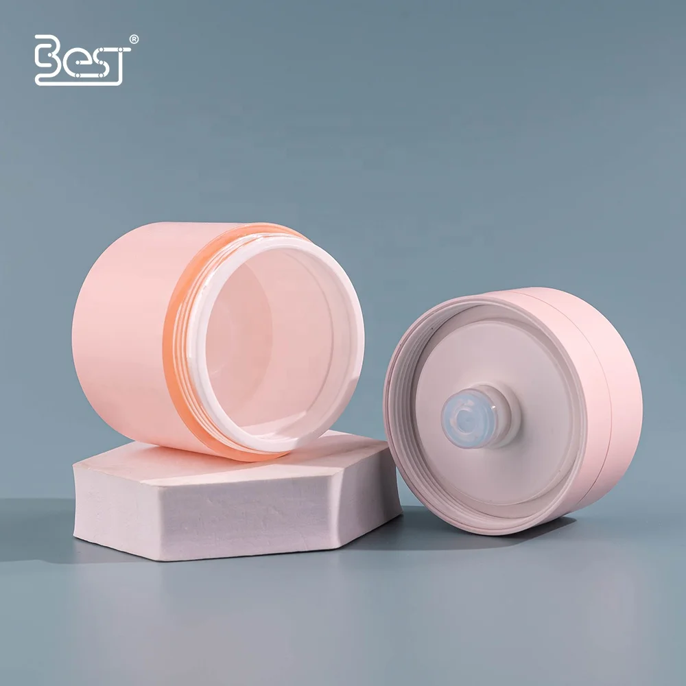 Pink Super Cute New Design Unique Facial Cream 50ml Skincare Body Butter Airless Jar with the Same Color Pump and cap