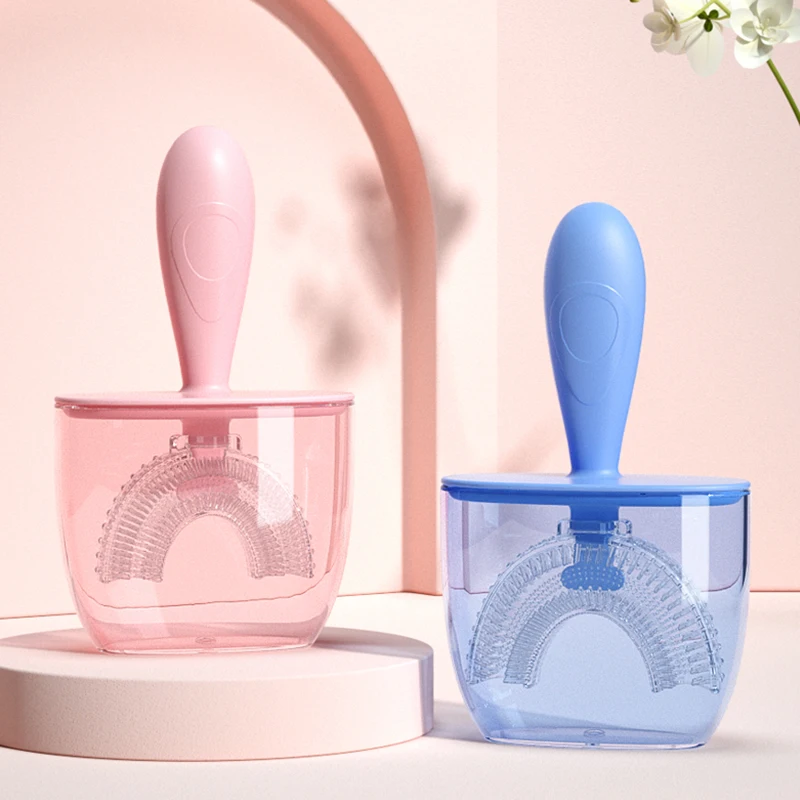 High Quality Infant and Toddler Age U-Shaped Kids Toothbrush with Cup Case