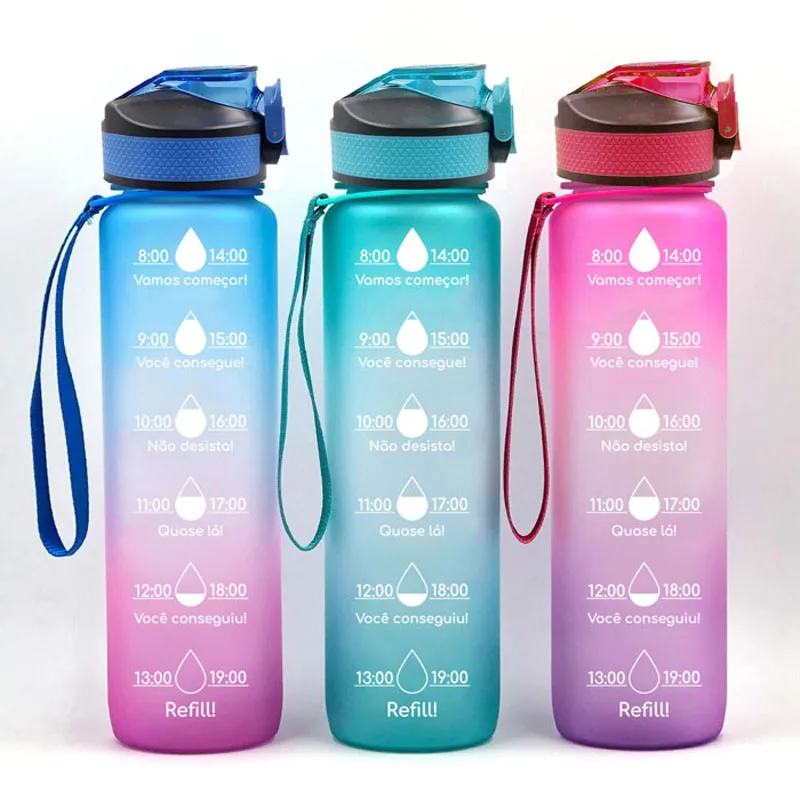 
Bpa Free Drinking Motivational Plastic Gym Time Markers Water Bottles For Sports 