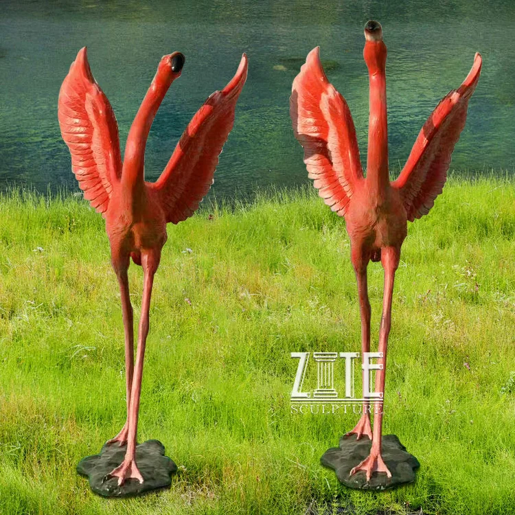 Garden Decoration Fiberglass Animal Sculpture Life Size Resin Flamingo Statue