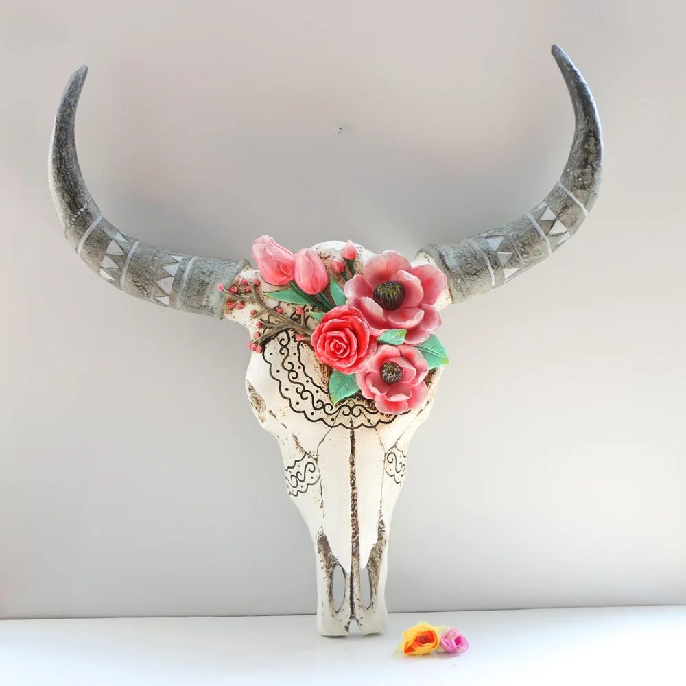 Customized 3D Bull Head Wall Hanging Resin Artificial Animal Skulls For Hotel Pub Bar Decoration