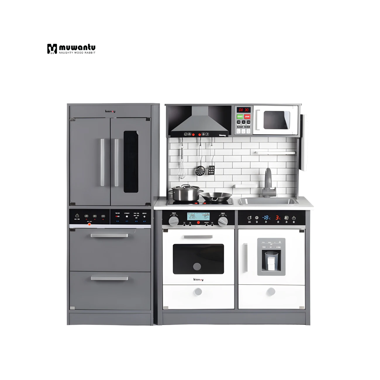 2023 New Design Big White Electronic Wooden Kitchen Toys for Kids Unisex with Lights and Sounds