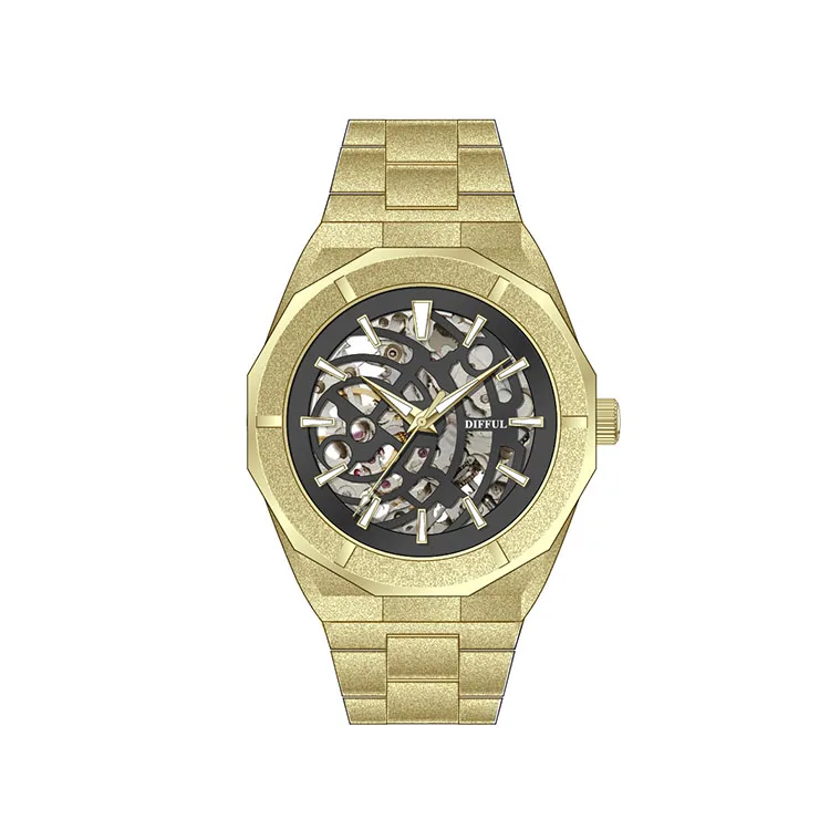 Custom logo Japan Movement mens hip hop skeleton watch skeleton automatic wrist mechanical mens tourbillon watch