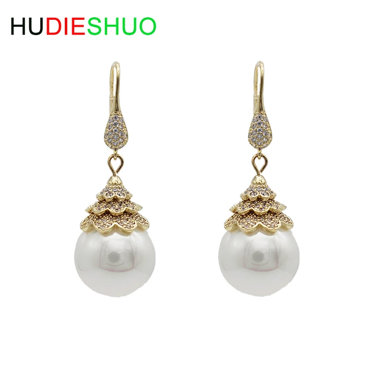 wholesale lovely gold plated pearl Austrian crystal drop jewelry earrings