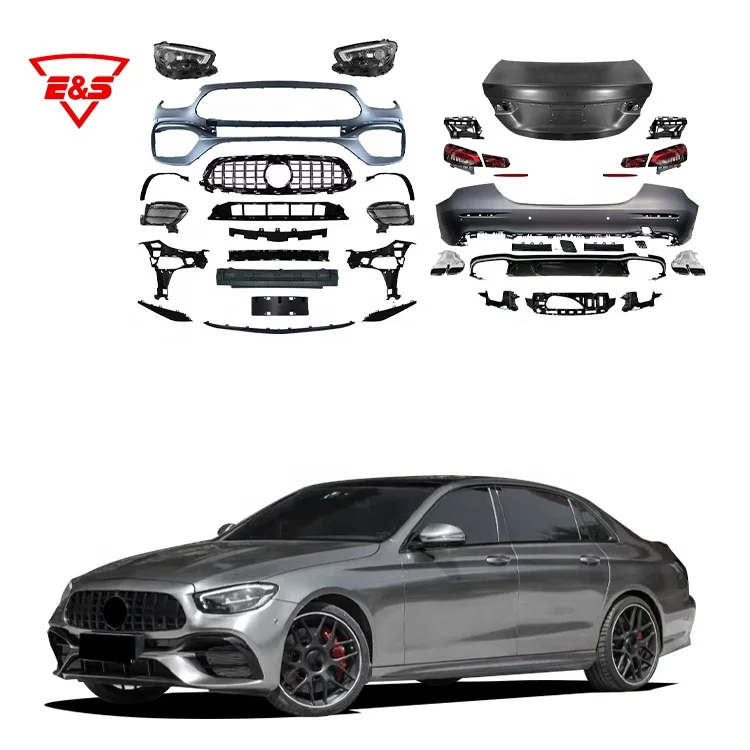 Car Bumpers 2017- For Benz E-class W213 Facelift upgrade 2021 E63S AMG Front Rear car bumper Fenders Hoods Headlights Taillights