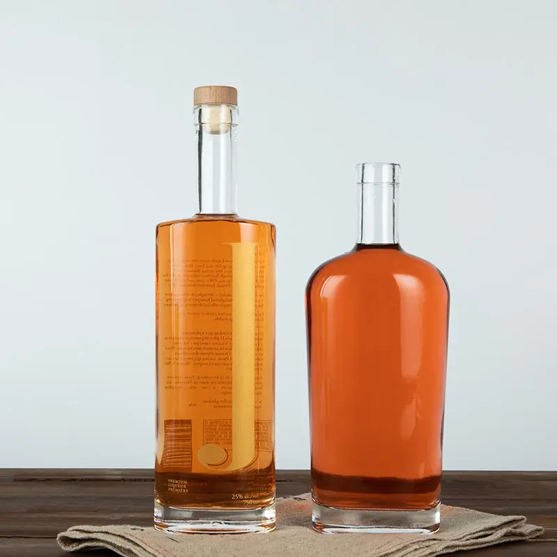 OEM ODM Silk Screen Printing Empty Clear Round 750ml 25oz Tequila Liqueur Alcohol Glass Liquor Bottle with Cork