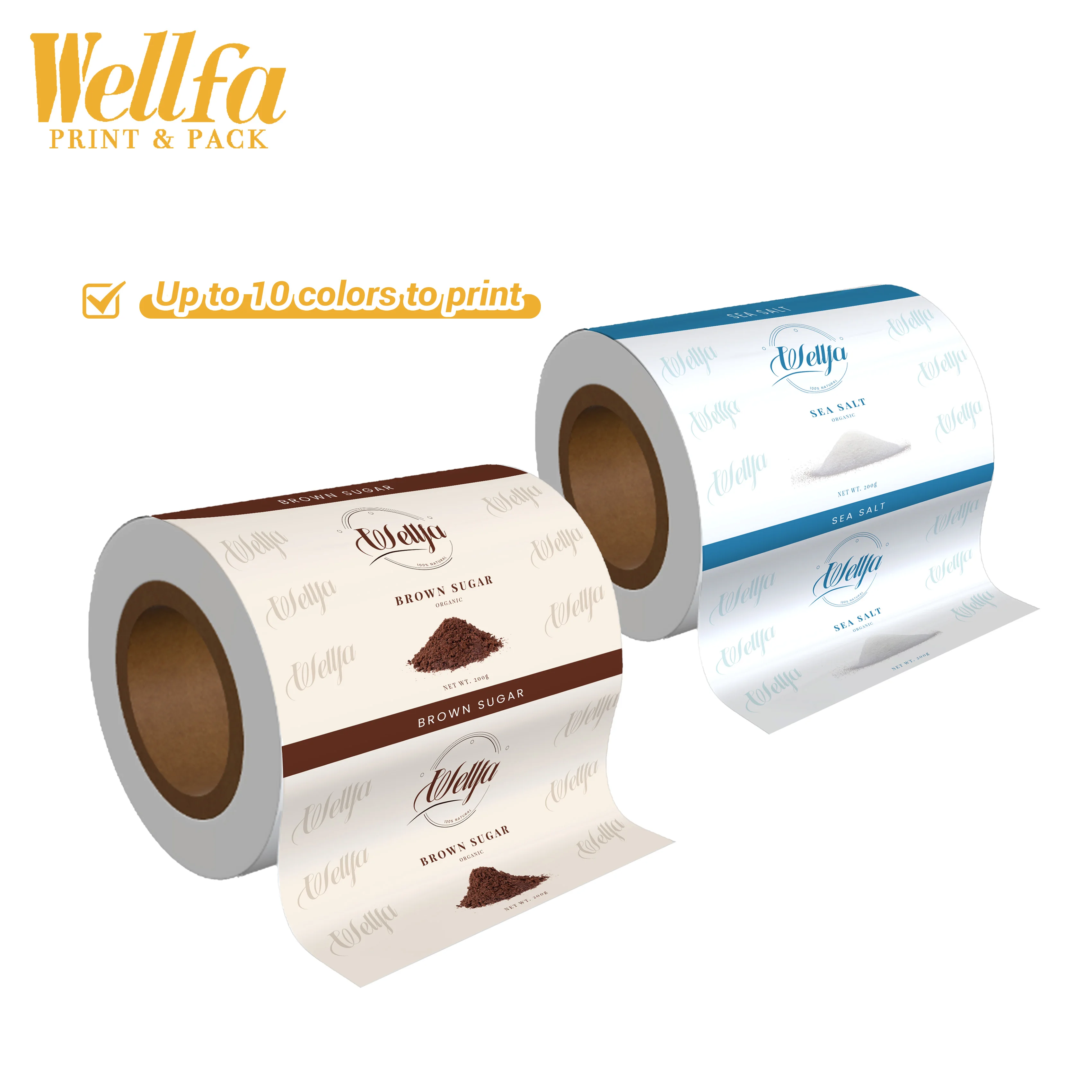 Custom Printing Food Grade Glossy Aluminum Foil Plastic Spice Sugar Sea Salt Powder Sachet Auto Roll Salt Packaging Film
