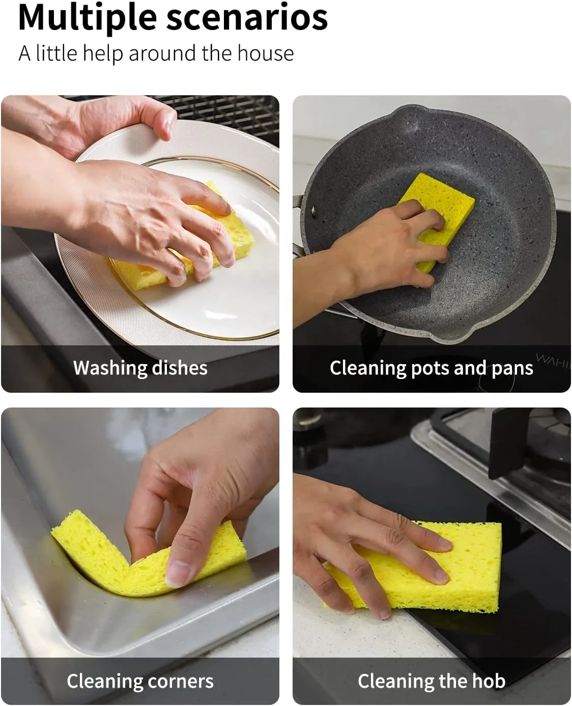 Eco Friendly Natural Wooden Cellulose Sponge Scrub Biodegradable Sisal Dish Washing Sponge For Kitchen Cleaning
