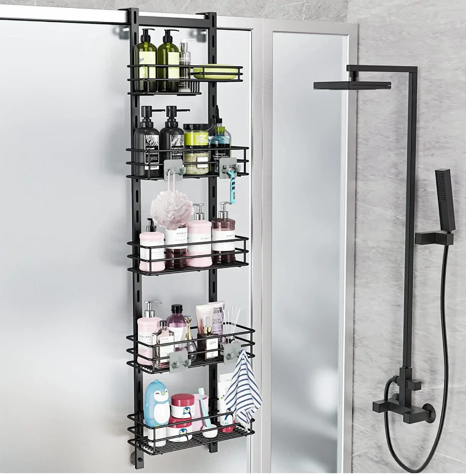 over the Door Shower Caddy Adjustable Hanging Organizer Shelf Rustproof with Hook,Shampoo Holder Bathroom Shelf with Soap Holder