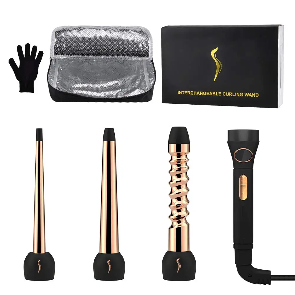 
Custom Gold Curler Iron Wand Set 3 In 1 Interchangeable Curling Wand Ceramic Curling Iron 