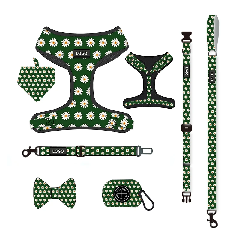 Sublimation blank personalized pet dog collar and leash harness set custom logo summer dog harness designs