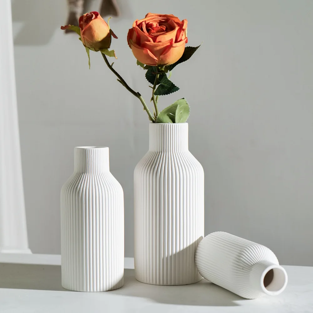 Luxury White Ceramic Vase Set of 3 Pieces Nordic Modern Vase for Flowers for Home Decoration