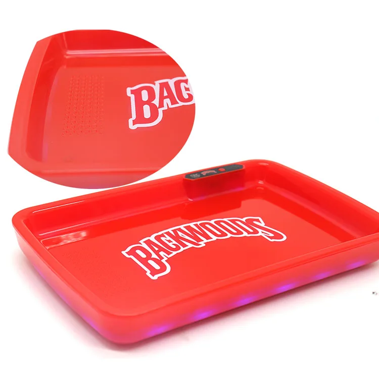 Factory Directly Wholesale Plastic Backwoods LED Rolling Tray Discount Smoking Tray Light Up With USB Chargeable