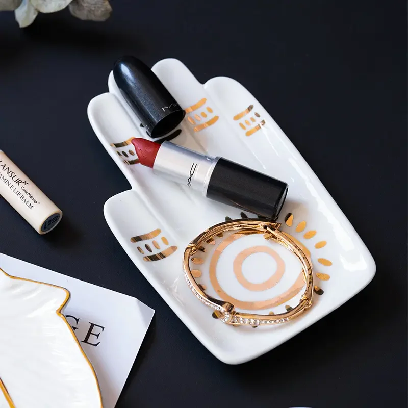 Five Fingers Hamsa Sun Hand Shape Ceramic Decorative Ring/Jewelry/Trinket/Necklace/Storage Holder/Dish/Plate/Tray