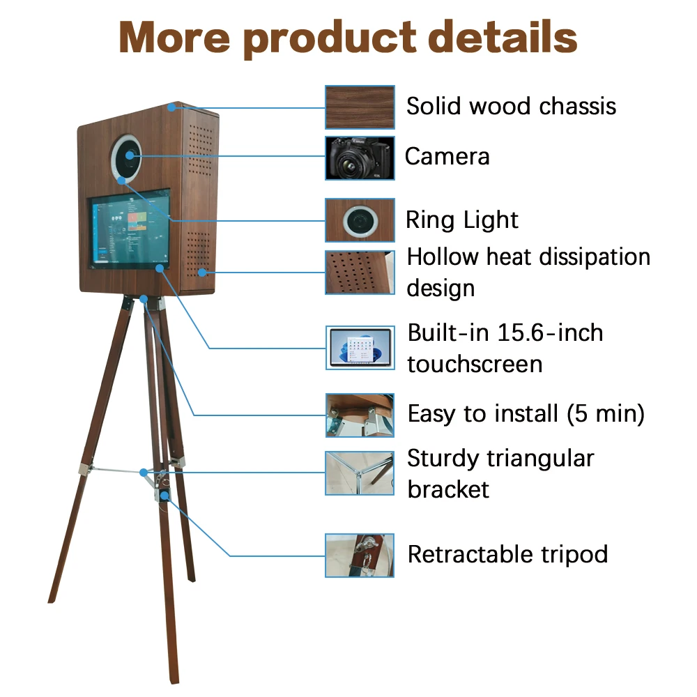 vintage photo booth shell Red Oak Wood Photobooth Real Retro Selfie Photo Booth Dslr Camera booth With Printer