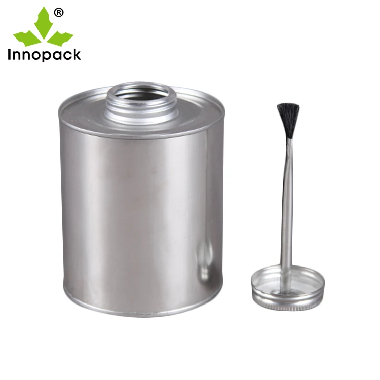 250ml round tin can with screw lid and brush, cheap direct sale