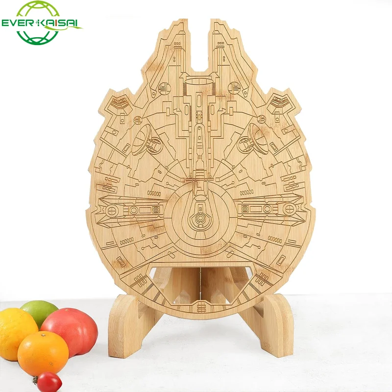 Millennium Falcon Board Bamboo Carved Cutting Board Customized Gift for Dad Custom Engraved Bamboo Plate Handcrafted Board