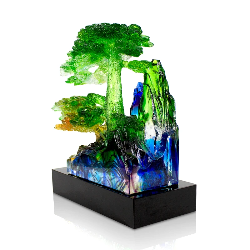 Fengming Glass Liuli Guest Greeting Pine Sculpture Crystal Pine Home Decor Decoration Luxury Art Statue