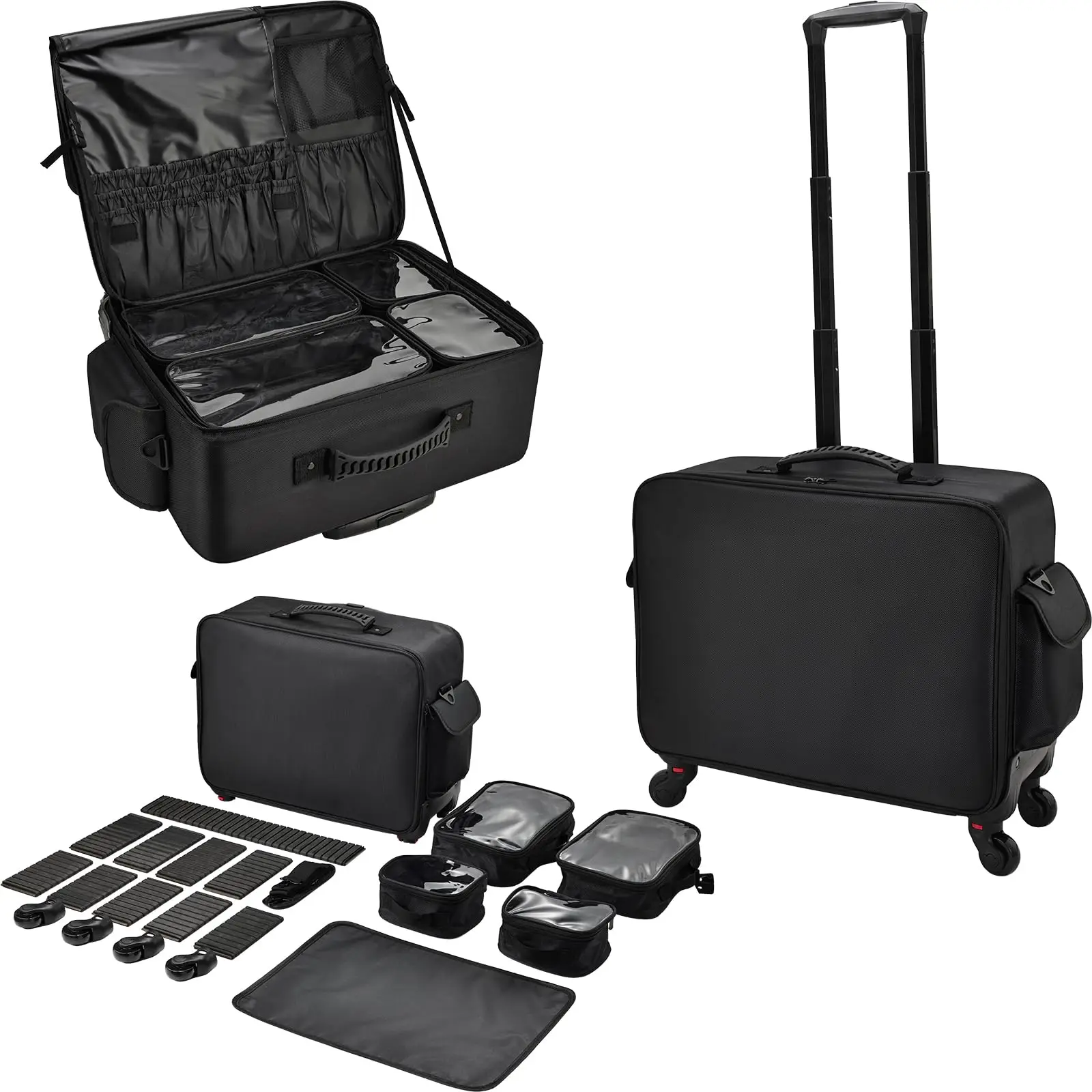 Hot Sale Simple Black Rolling Makeup Case On Wheels Makeup Organizer Suitcase For Nail Tech Makeup Artist Travel Trolley Bag