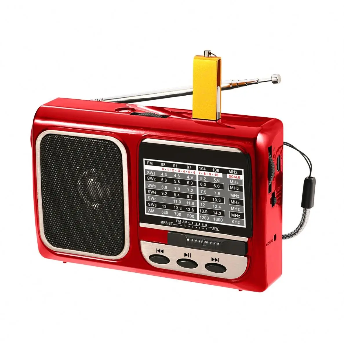 RS-1519 High Quality Am Fm Portable Radio Gift with bass speaker rechargeable  battery solar panel  earphone jack R-1519