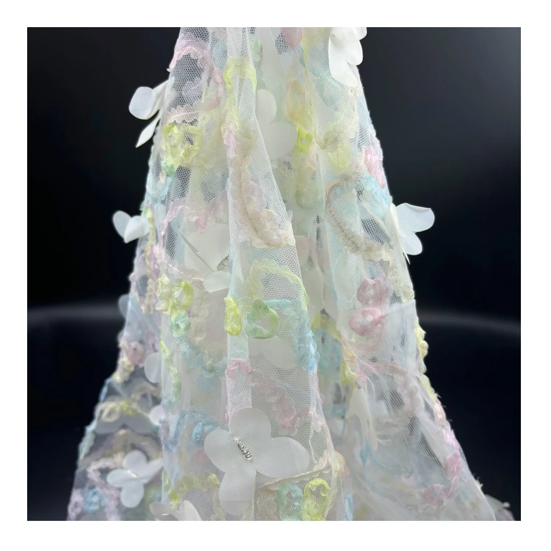 Organza 3d lace fabric embroidered butterfly knit crochet fabric for kids dresses