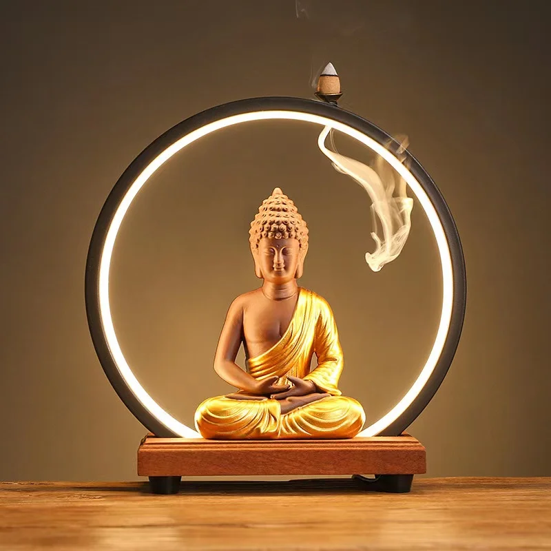 Креативная комнатная ароматическая горелка Zen Tathagata, сандаловое дерево, агаровое дерево, керамическая лампа, кольцо, украшения