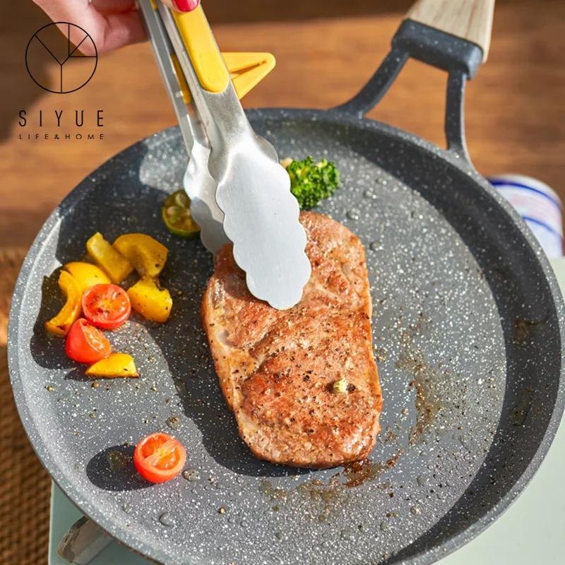 Kitchen Stovetop Egg Cooking Cast Non stick Cast Iron Frying Pan With Wooden Handle for Saute Grill 3121