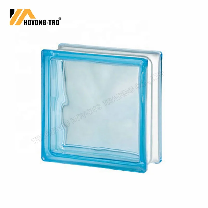 Side blue color glass block brick 190*190*80 mm