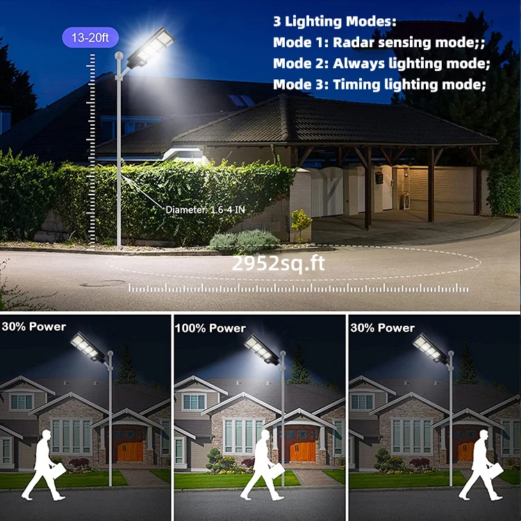 High Lumen Outdoor IP65 Waterproof Streetlight Remote Control Light Control 300W 400W 500W Solar Street Lamp