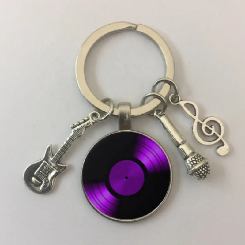 Simple classic style vinyl record retro phonograph record dome glass keychain music couple gift