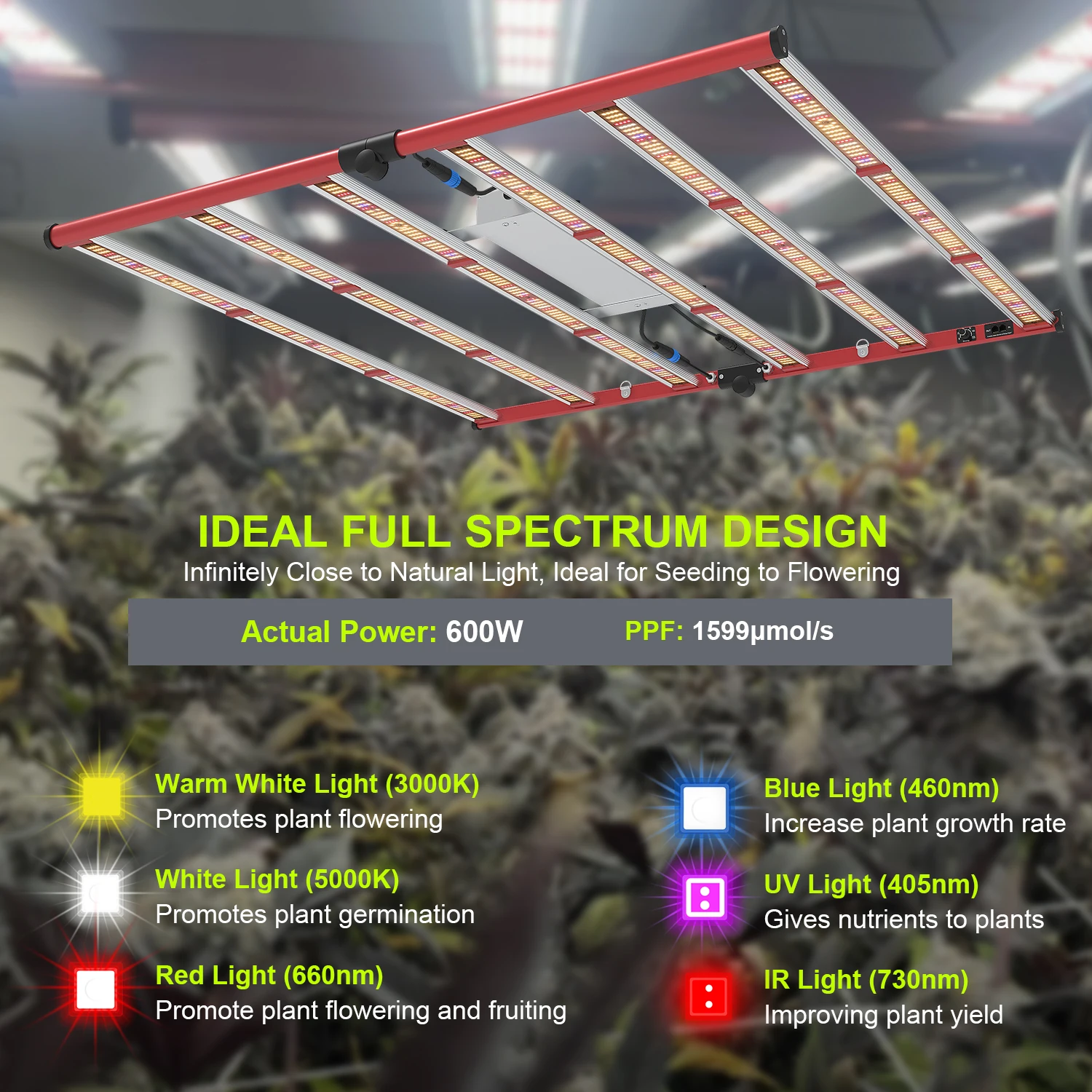 AGLEX 600W Full Spectrum Hydroponic Lamp LED Grow Light Bar for Tent Plant Growing Replacing Hps Grow Light